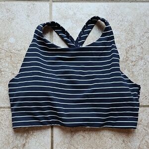 Athleta Navy and White Striped Sports Bra
